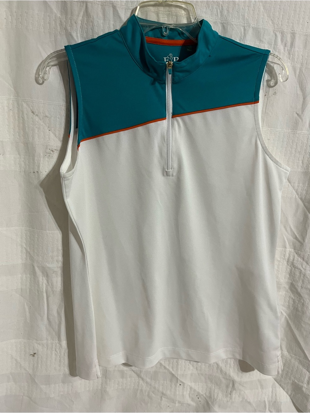 EP Pro Teal & White Sleeveless Golf Polo with Orange Trim